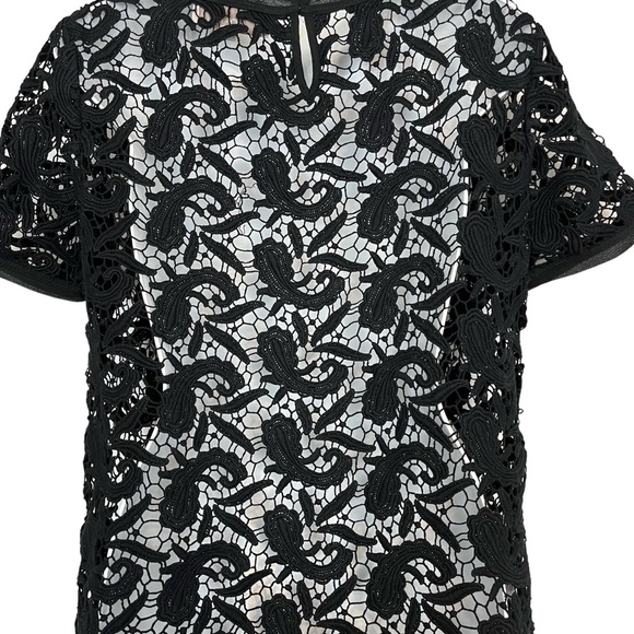 Ann Taylor LOFT Black Paisley Crochet Short Sleeve Sheer Top Blouse Shirt sz M - Picture 15 of 16
